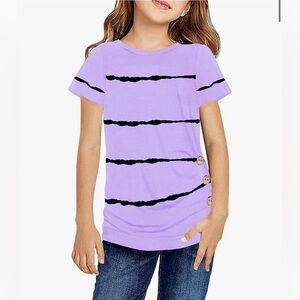 Girls Casual Short Sleeve T Shirts Crewneck Tunic Tops Kids Button Strip…